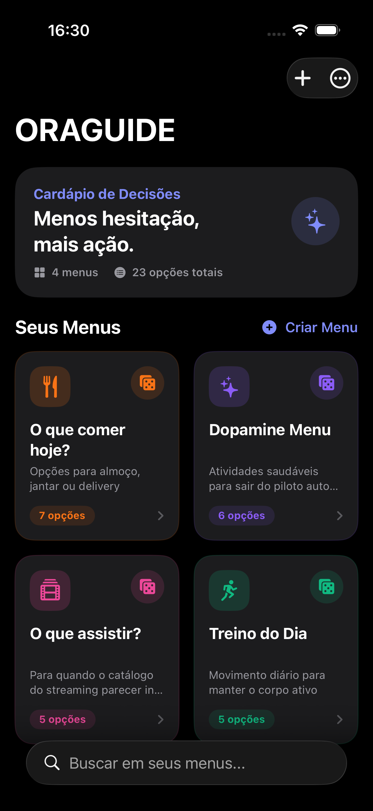 Tela do OraGuide Modo Escuro